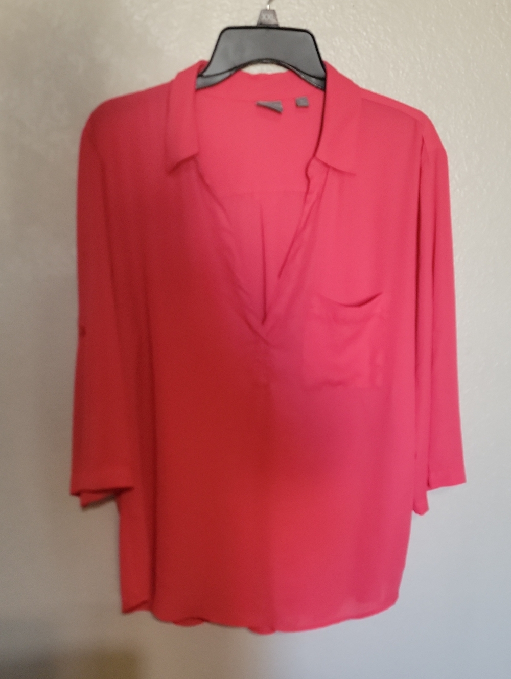 New York & Company Hot Pink V-Neck Split Collar Tunic